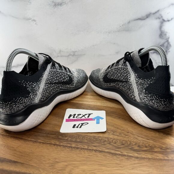 Men's Size 7 fits Womens 8.5-Nike Free RN Flyknit 2018 Running Shoes ‘Oreo’ - Picture 5 of 9